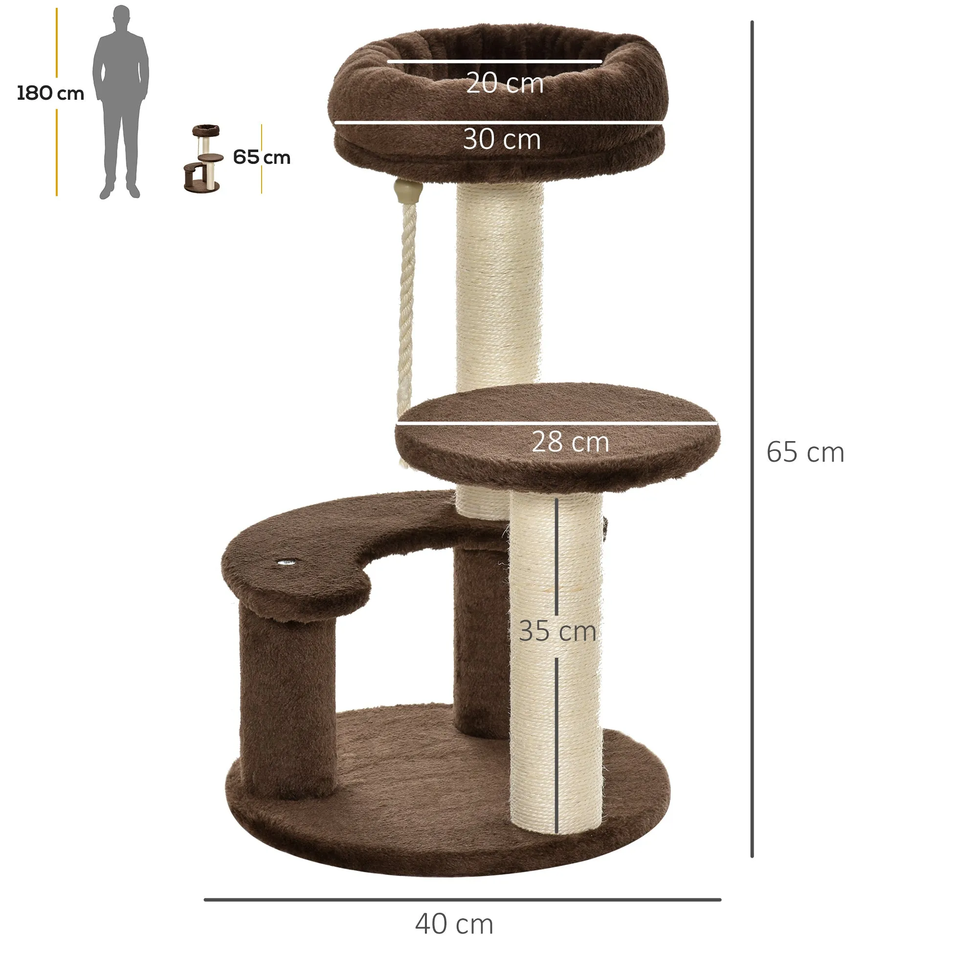 65 cm Cat Tree Cat Scratching Post Kitty Scratcher Kitten Activity Center Scratching Post Playhouse 2 PerchWithHanging Sisal Rope Brown