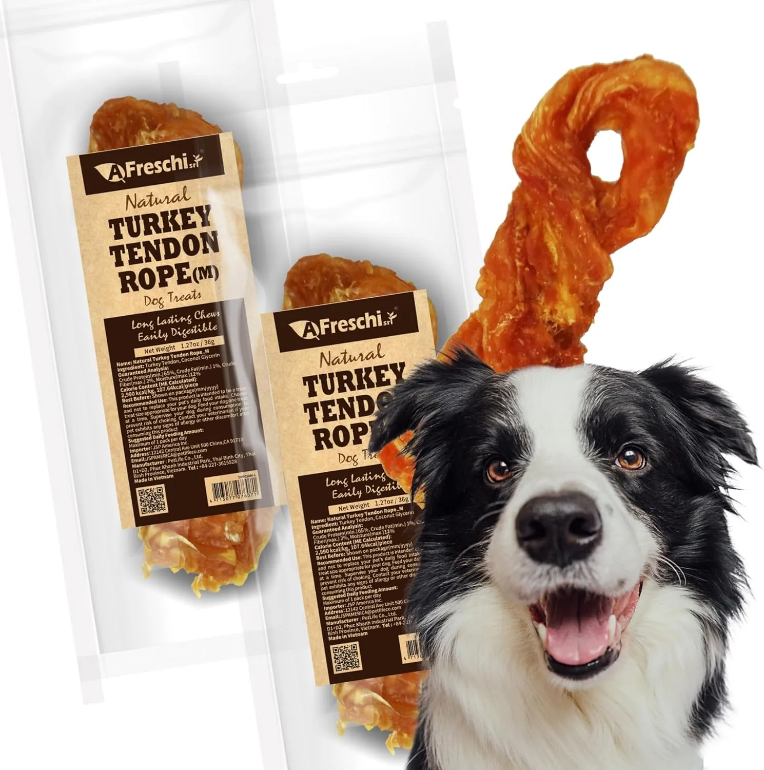 Afreschi Natural Turkey Tendon Rope (M) Pack of 2, Dog Treats for Signature Series, All Natural Human Grade Puppy Chew, Turkey Sourced from USA, Hypoallergenic, Rawhide Alternative