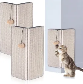 Aliceset 2 Pack 17.25 x 13 Inch Self Adhesive Wall Mounted Cat Wall Corner Scratcher Pad for Indoor Cat Kitten Scratcher Cardboard for Protector Furniture Couch Sofa with Ball Toy and Adhesive Tapes