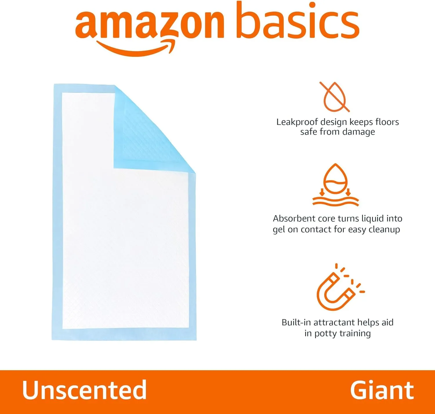 Amazon Basics Leakproof Dog and Puppy Pee Pads with 5-Layer Quick-Dry Surface for Potty Training, Standard Absorbency, Giant, 27.5 x 44 Inch, Pack of 40, Blue & White