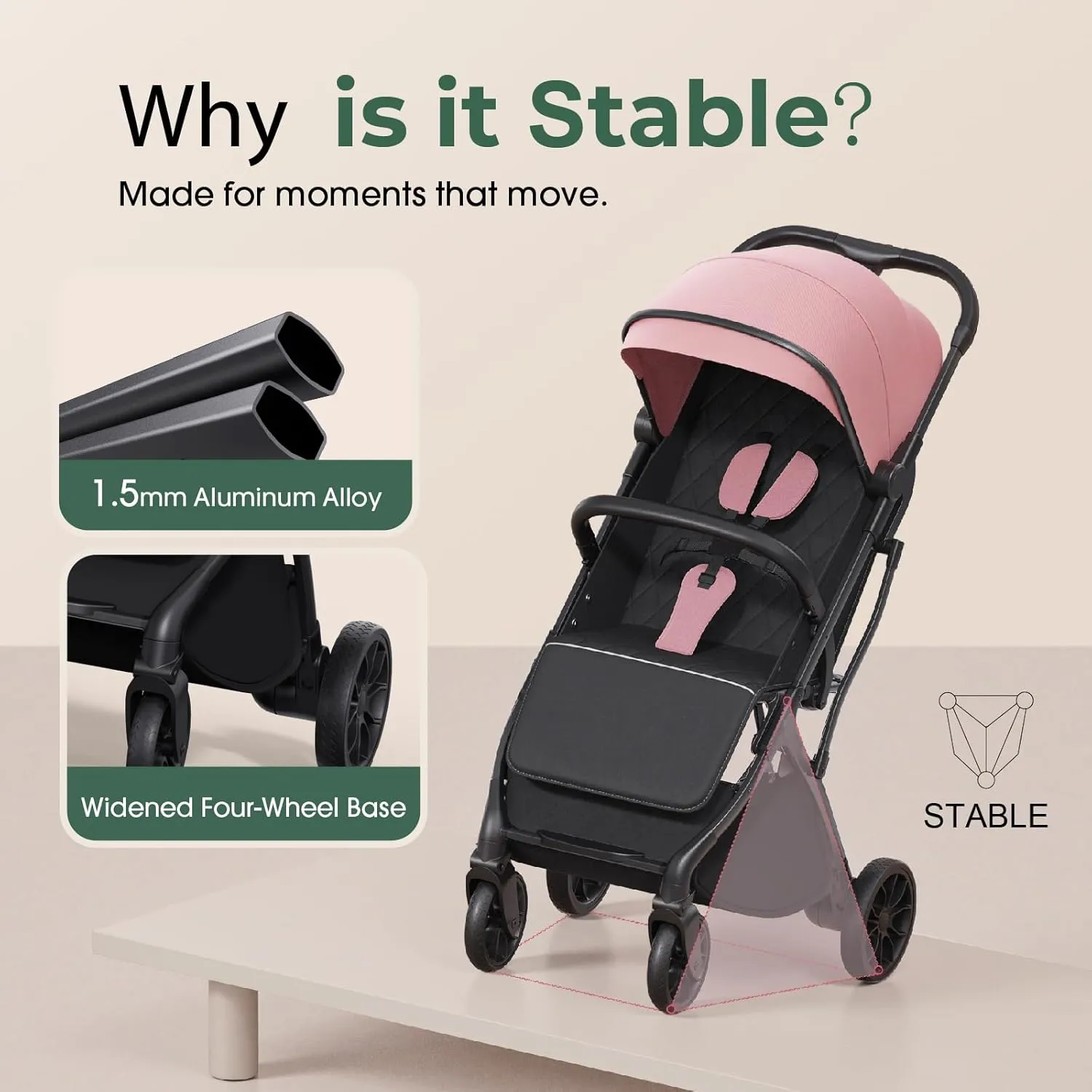 Baby Travel Stroller, Compact & Airplane-Friendly, Lightweight Infant/Toddler Stroller w Telescoping Handle, Cup Holder & Storage Pocket, One-Hand Easy Fold, Near Flat Recline Seat, TR18, Pink
