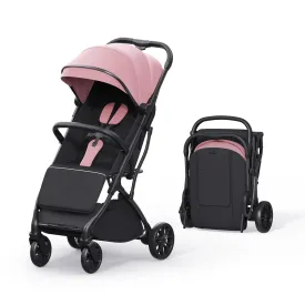 Baby Travel Stroller, Compact & Airplane-Friendly, Lightweight Infant/Toddler Stroller w Telescoping Handle, Cup Holder & Storage Pocket, One-Hand Easy Fold, Near Flat Recline Seat, TR18, Pink
