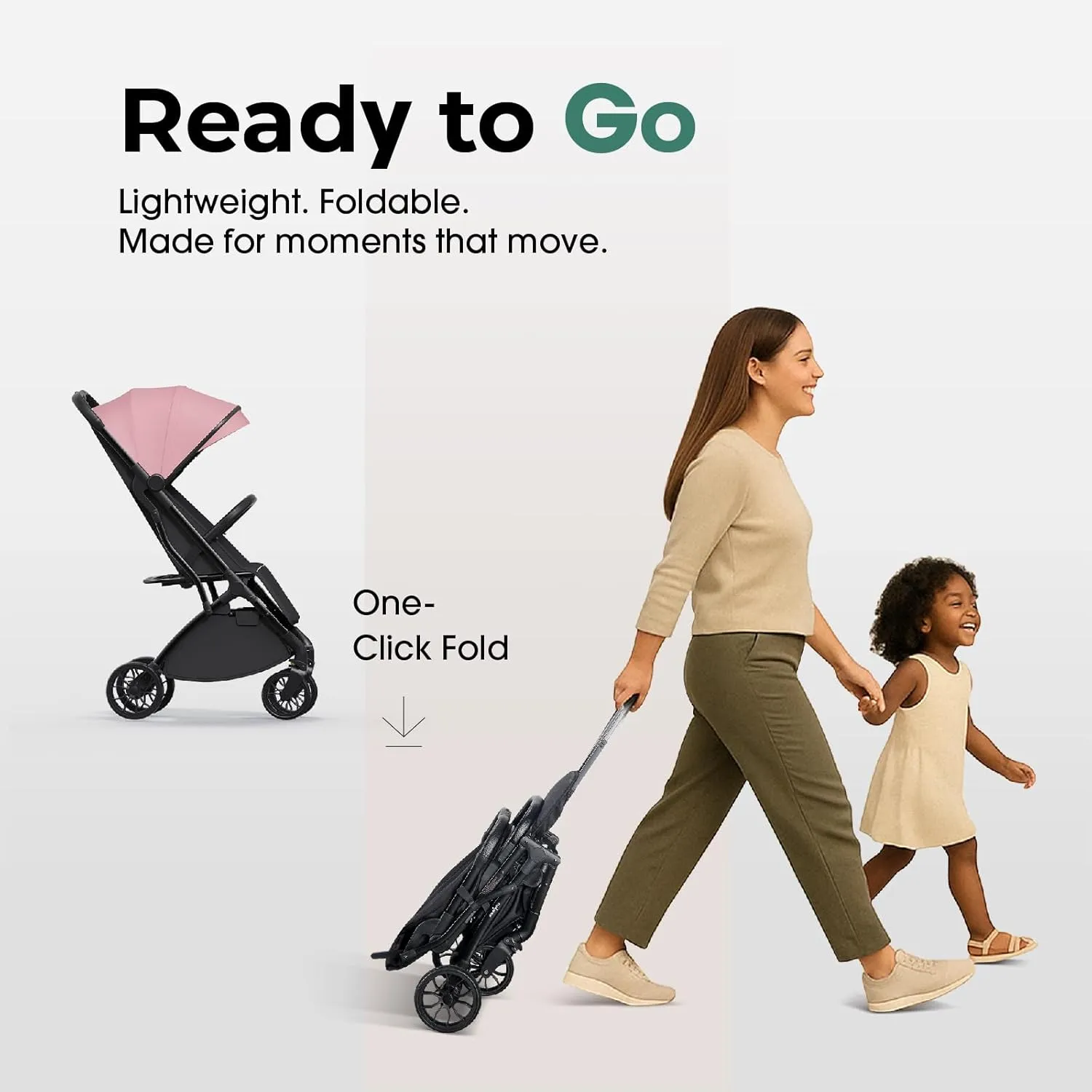 Baby Travel Stroller, Compact & Airplane-Friendly, Lightweight Infant/Toddler Stroller w Telescoping Handle, Cup Holder & Storage Pocket, One-Hand Easy Fold, Near Flat Recline Seat, TR18, Pink