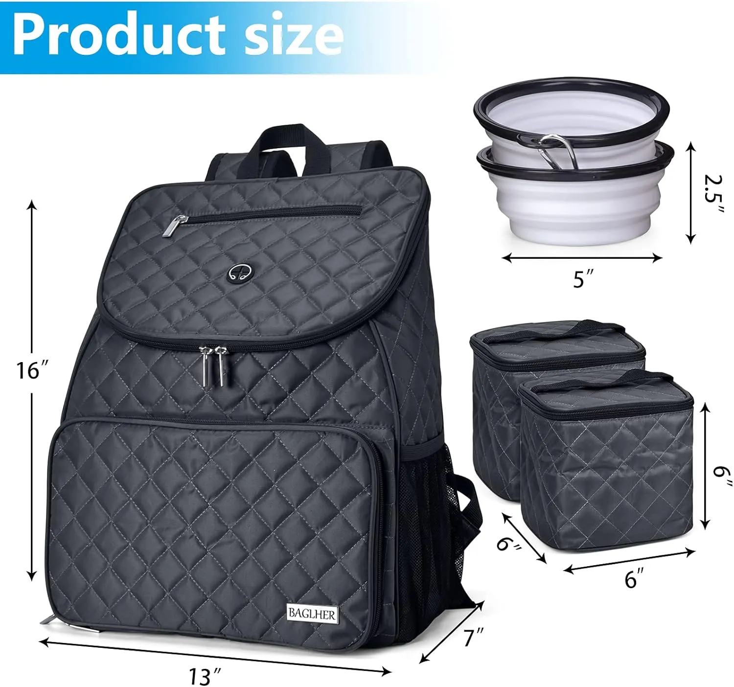 BAGLHER Dog Travel Bag,Airline Approved Pet Supplies Backpack, Dog Travel Backpack with 2 Silicone Collapsible Bowls and 2 Food Baskets.