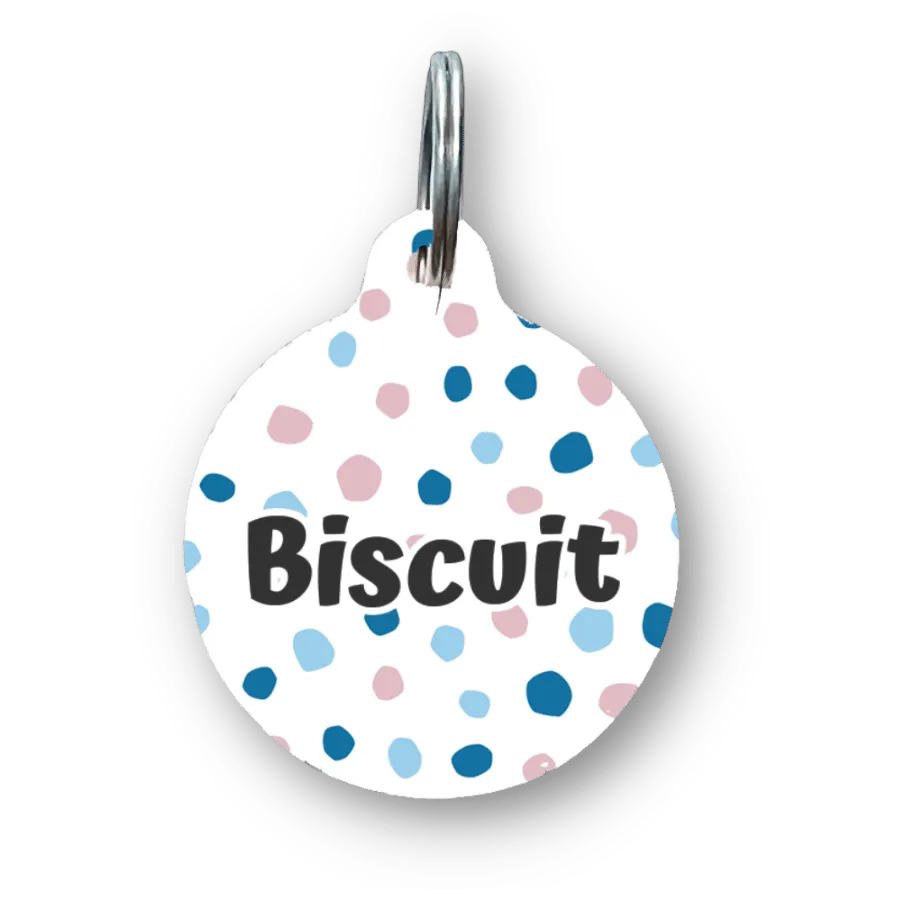 Blue Dancing Dots Circle Pet Tag