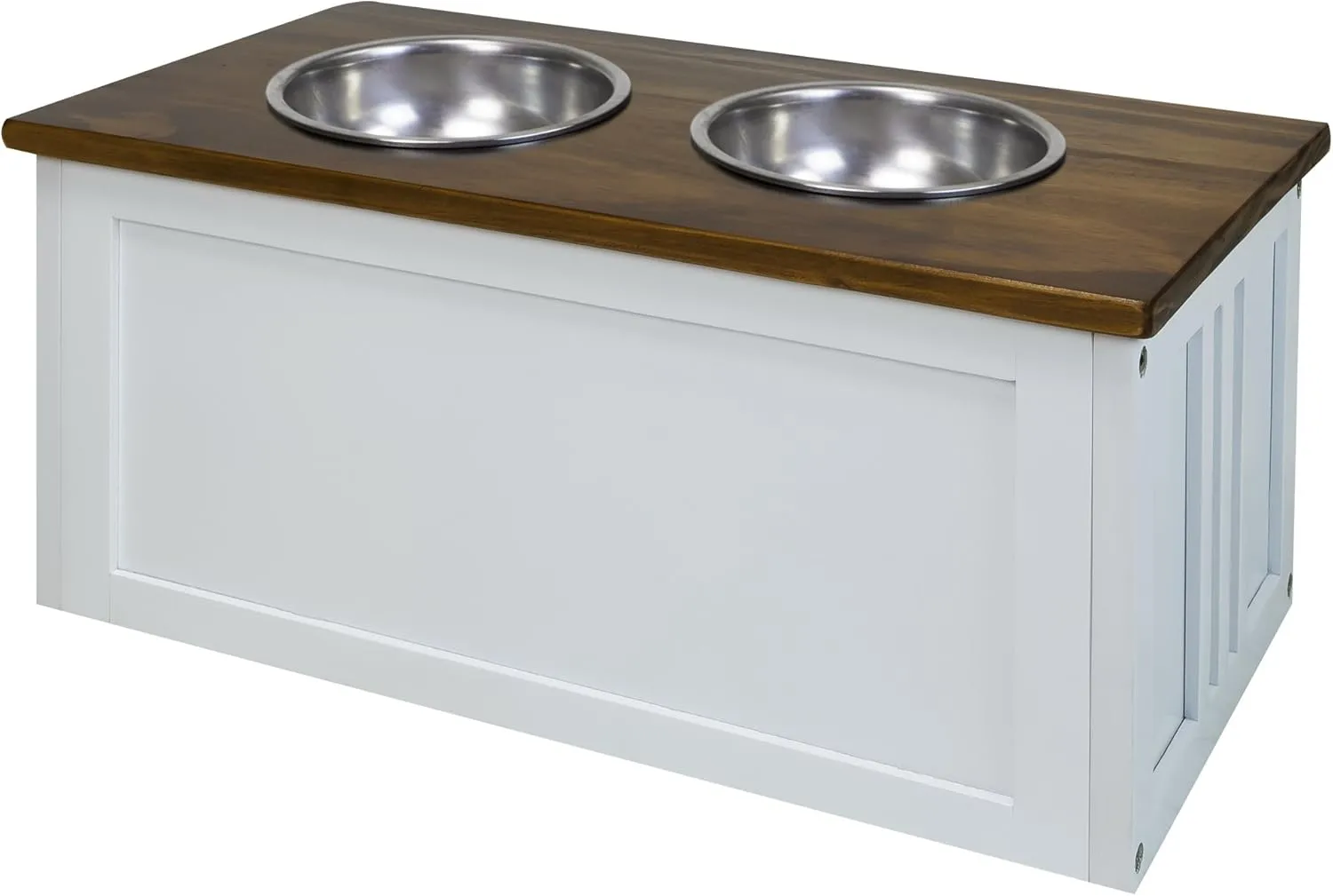 Casual Home 603-15 Wooden Storage Stand Pet Feeder, Two-Tone (Warm Brown, White), One Size