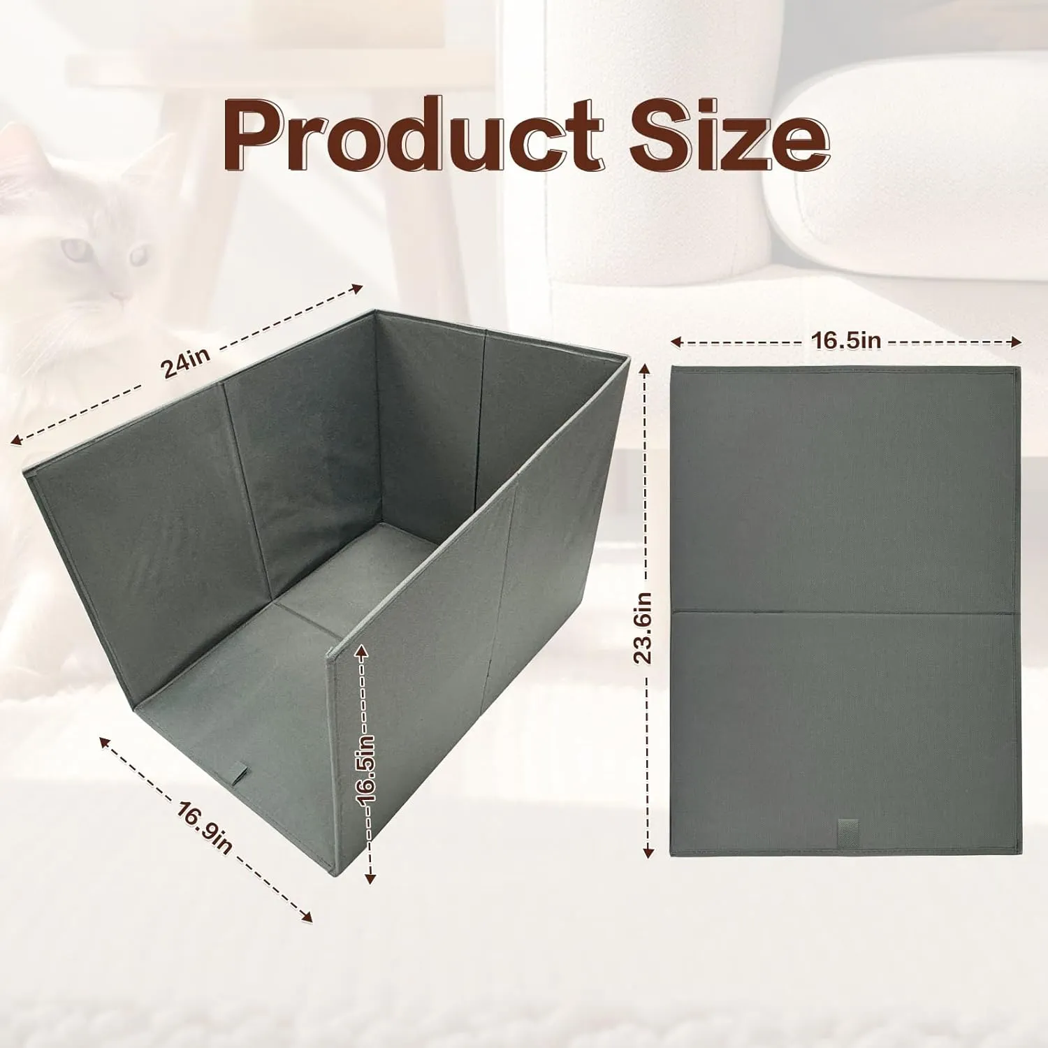 Cat Litter Box Enclosure Splash Guard Large Foldable Removable Mat, Tall for Litter Contained High Side Out Litter Box Keeping Litter Off Floor Easy Clean (24 * 16.9 * 16.5 inch)