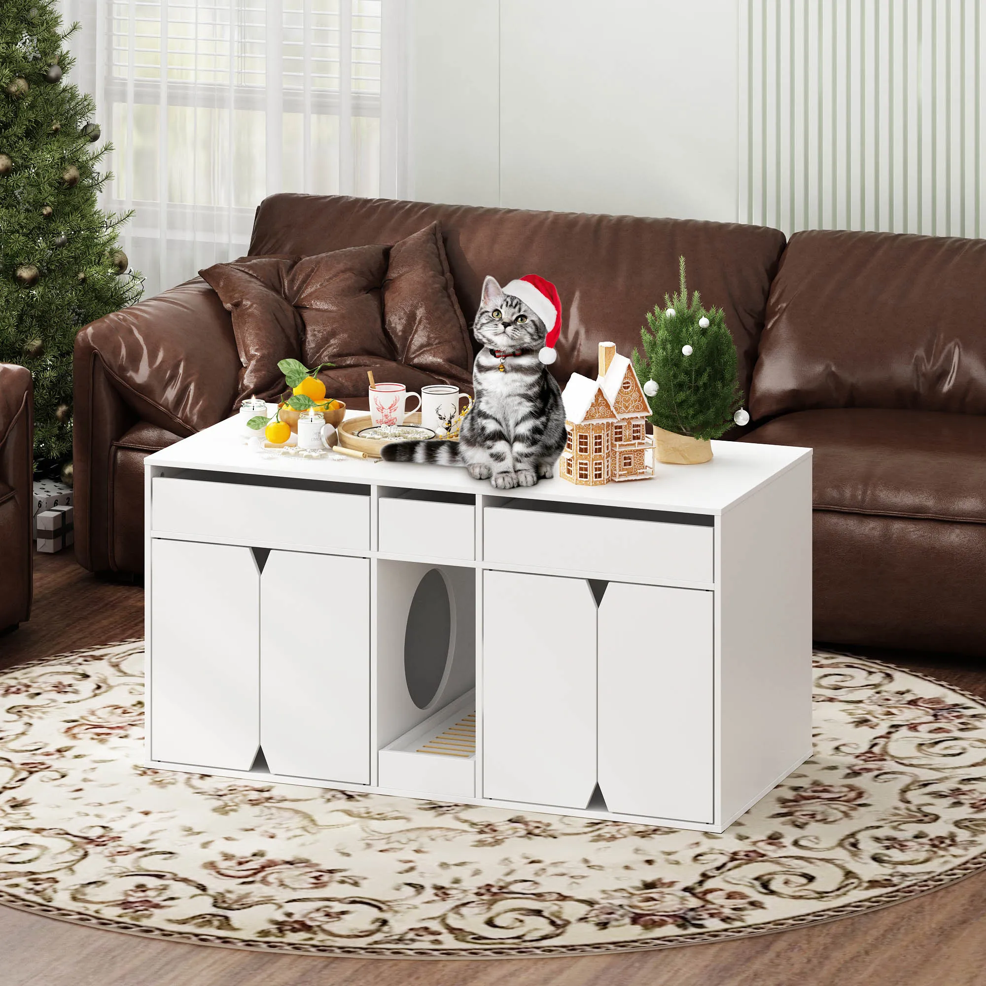 Cat Litter Box Enclosure with Drawers-180125