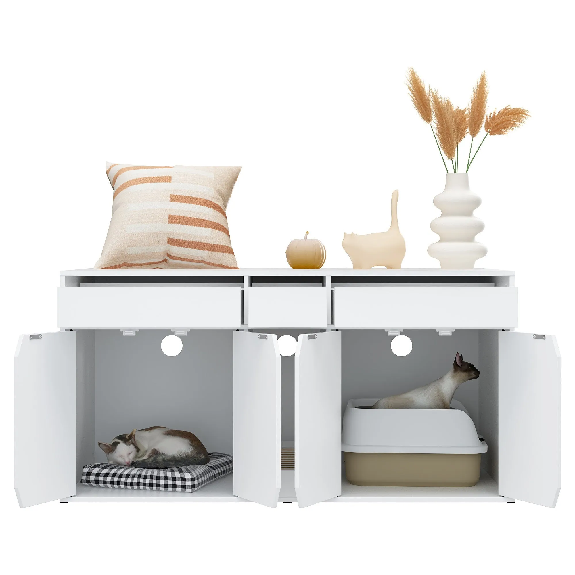 Cat Litter Box Enclosure with Drawers-180125