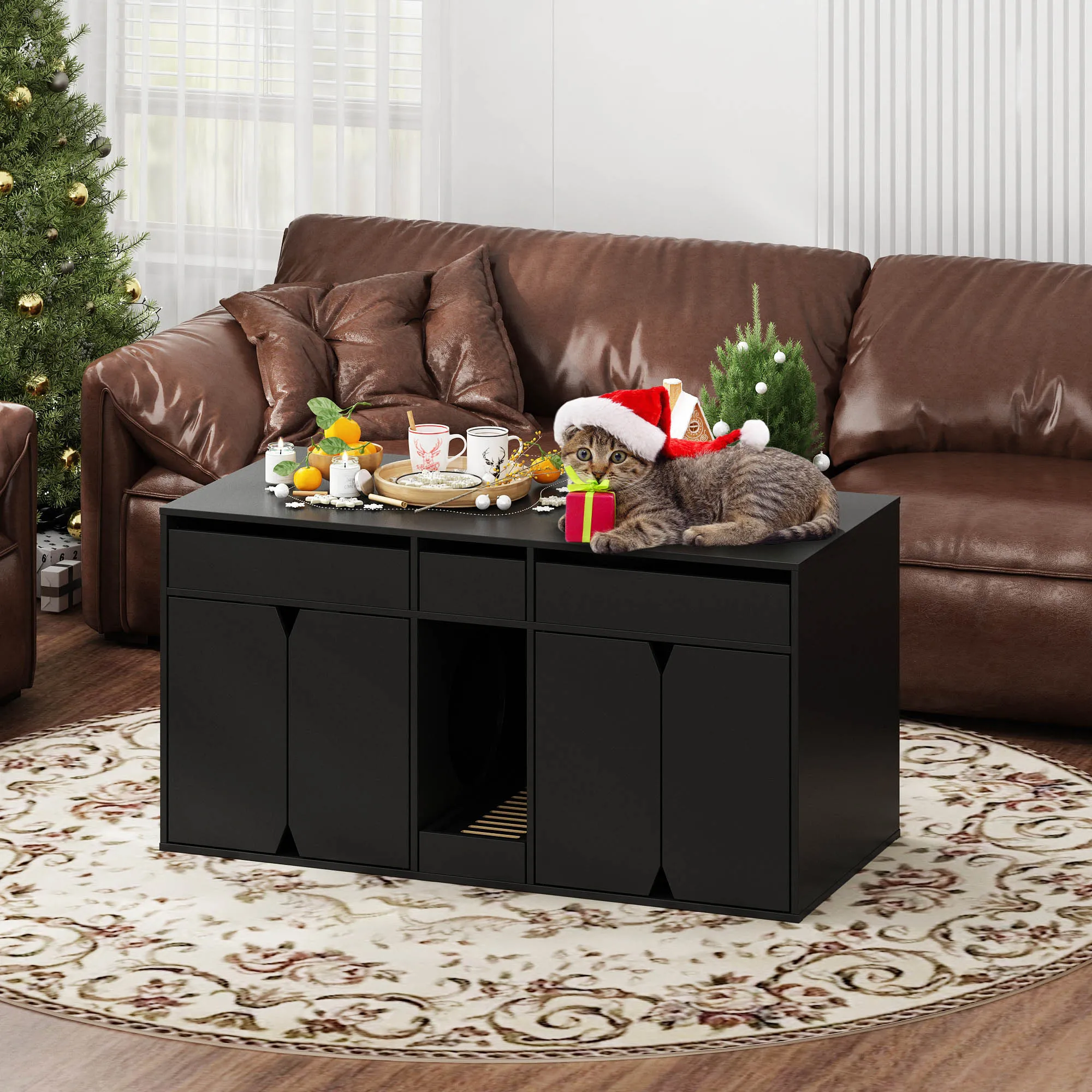 Cat Litter Box Enclosure with Drawers-180125