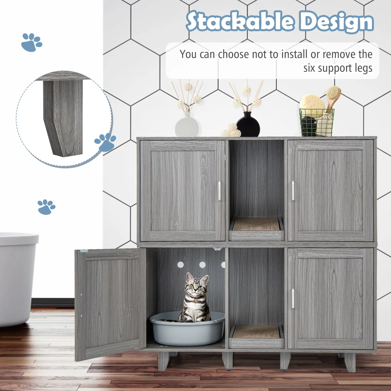 Cat Litter Box Enclosure with Scratching Board-Dark Grey