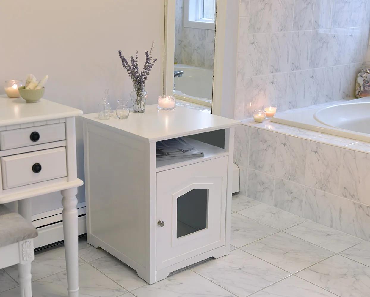 Cat Litter House Table in White