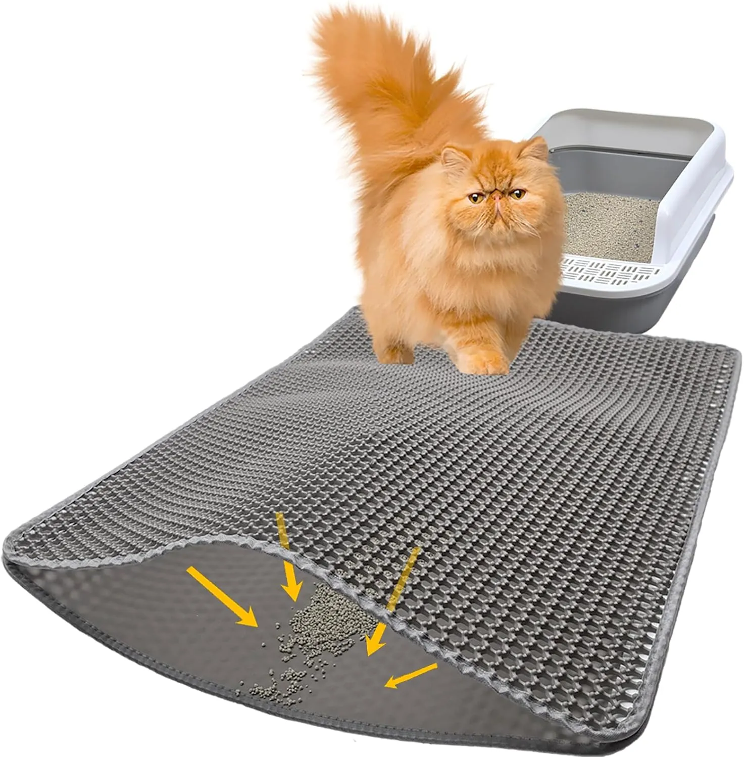 Cat Litter Mat with Scatter Control, Durable Dual-Layer Honeycomb Design, Large