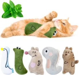 Catnip Toys for Indoor Cats, 5Ps Cat Toys for Cats, Fluffy Catnip Toys for Chewing Playing, Interactive Kitten Toys, Catnip Filled Kitty Chew Teething Toys, Cat Chew Toys (Animal, 5 Pack)