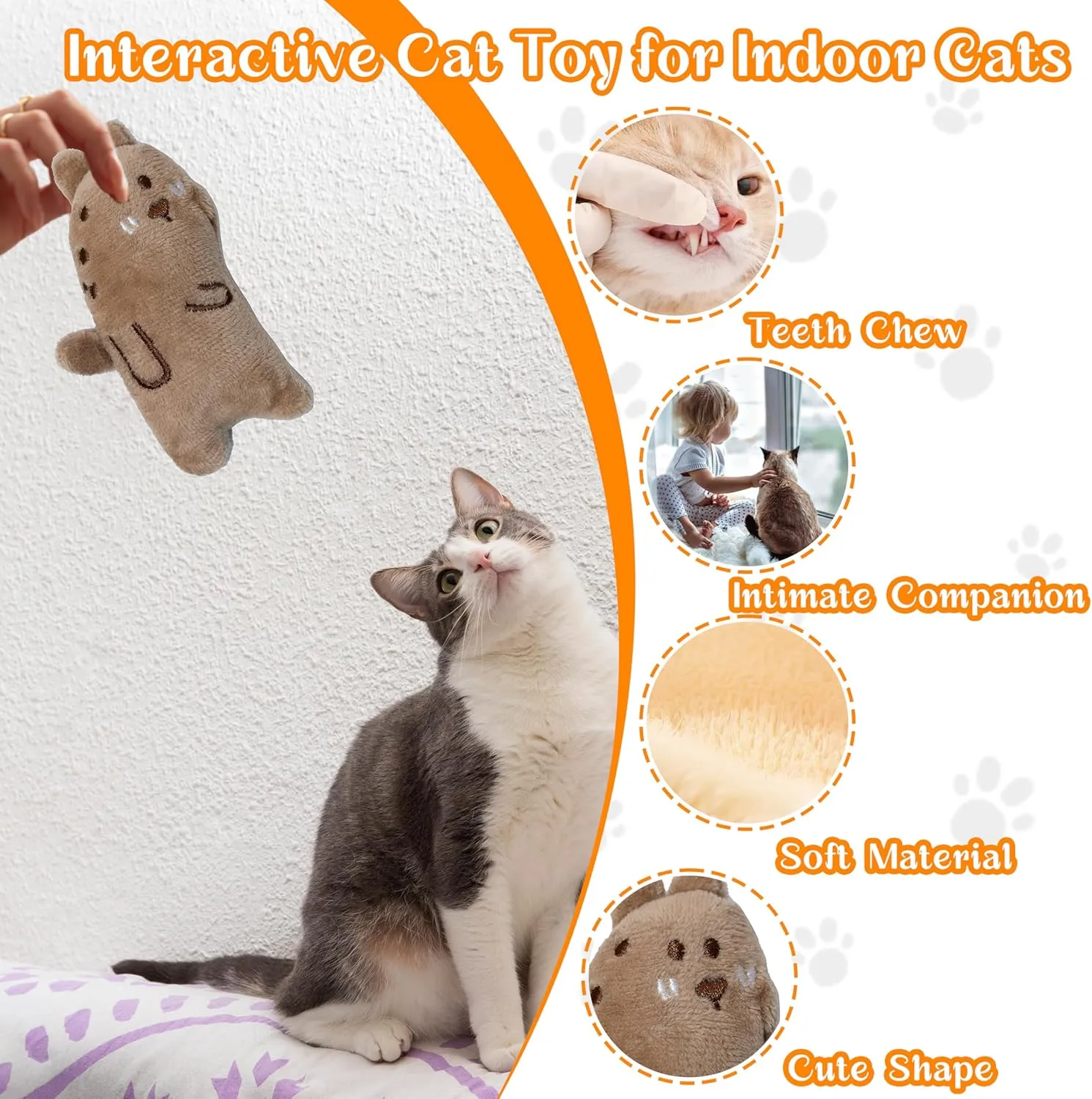 Catnip Toys for Indoor Cats, 5Ps Cat Toys for Cats, Fluffy Catnip Toys for Chewing Playing, Interactive Kitten Toys, Catnip Filled Kitty Chew Teething Toys, Cat Chew Toys (Animal, 5 Pack)