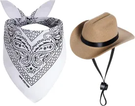 choyaxo Dog Halloween Costumes Pet Cowboy Costume for Dogs Cat Cowboy Hat with Bandana Scarf Set Party Accessories (Khaki)
