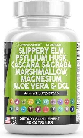 Clean Nutraceuticals Slippery Elm 5000mg Psyllium Husk 2000mg Pre Probiotic Digestive Gut Health Supplement with Aloe Vera Cascara Sagrada 2000mg Marshmallow Root DGL Licorice Senna Extract in Pakistan