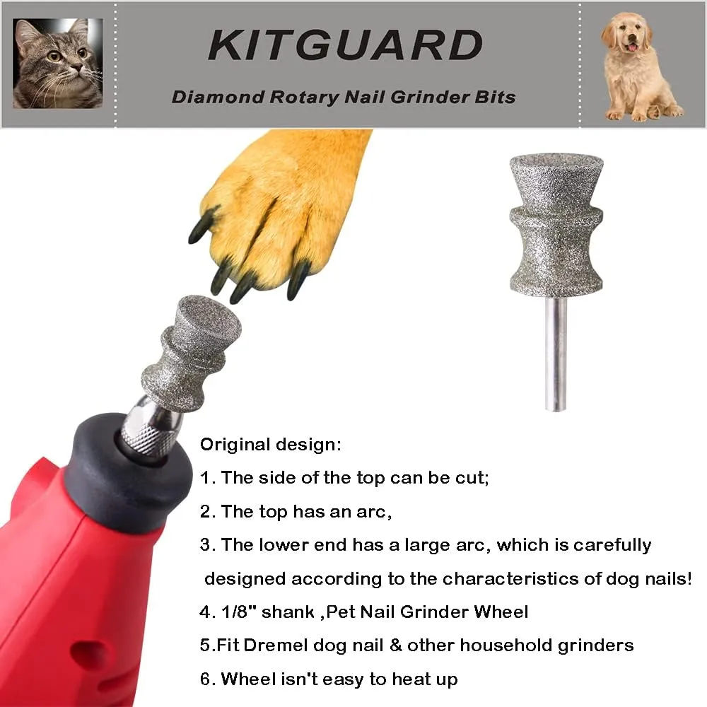 Diamond Dremel Dog Nail Grinder Bits for Rotary Tool-1/8'' Dremel Dog Nail Grinder Attachment-Pet Nail Grinder Bit Work for Animals Nail CareLarge A