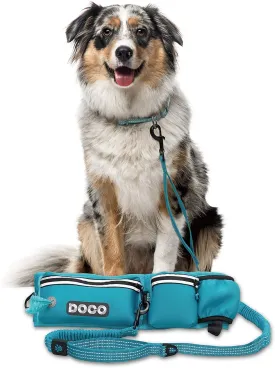 DOCO Hands Free Dog Leash (Waist 26- 48, Leash- 1x 5ft) Waist Belt for Walking, Running & Hiking, Bungee with Dual Handles, Adjustable Fit, Reflective Safety Design for Large Dogs (Turquoise)