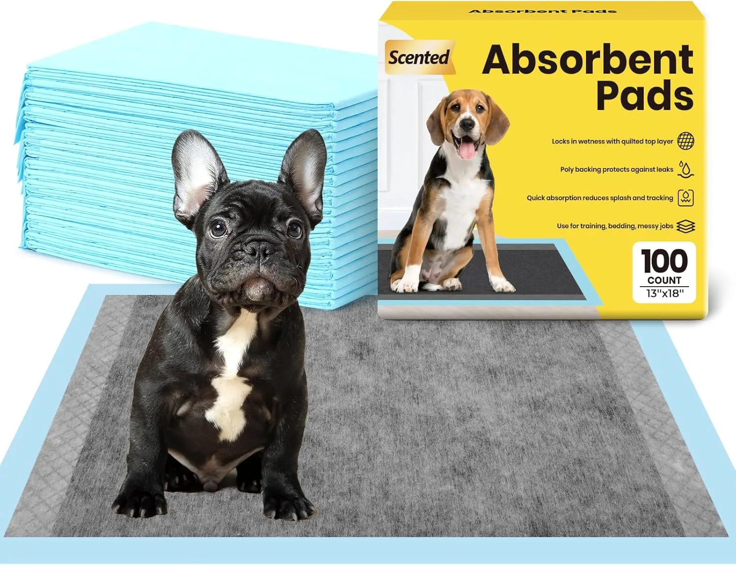 Dog Pee Pads: Super Absorbent & Leak-Proof Puppy Pads - Charcoal Thicken Disposable Dog Training Pads Potty Pads for Dogs - Pee Pads for Doggie Cats Rabbits Quick Dry 13''x18'' Pack of 100