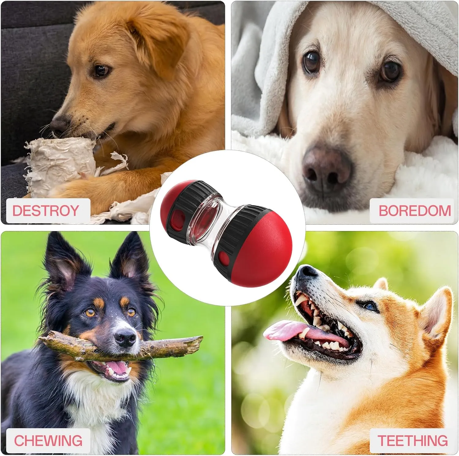 Dog Puzzle Toys, Adjustable Dog Treat Dispensing,Interactive Dog Enrichment Toy to Keep Them Busy,Food Puzzles Ball for Dogs, Puppy Slow Feeder for Stimulating IQ Training (Red)