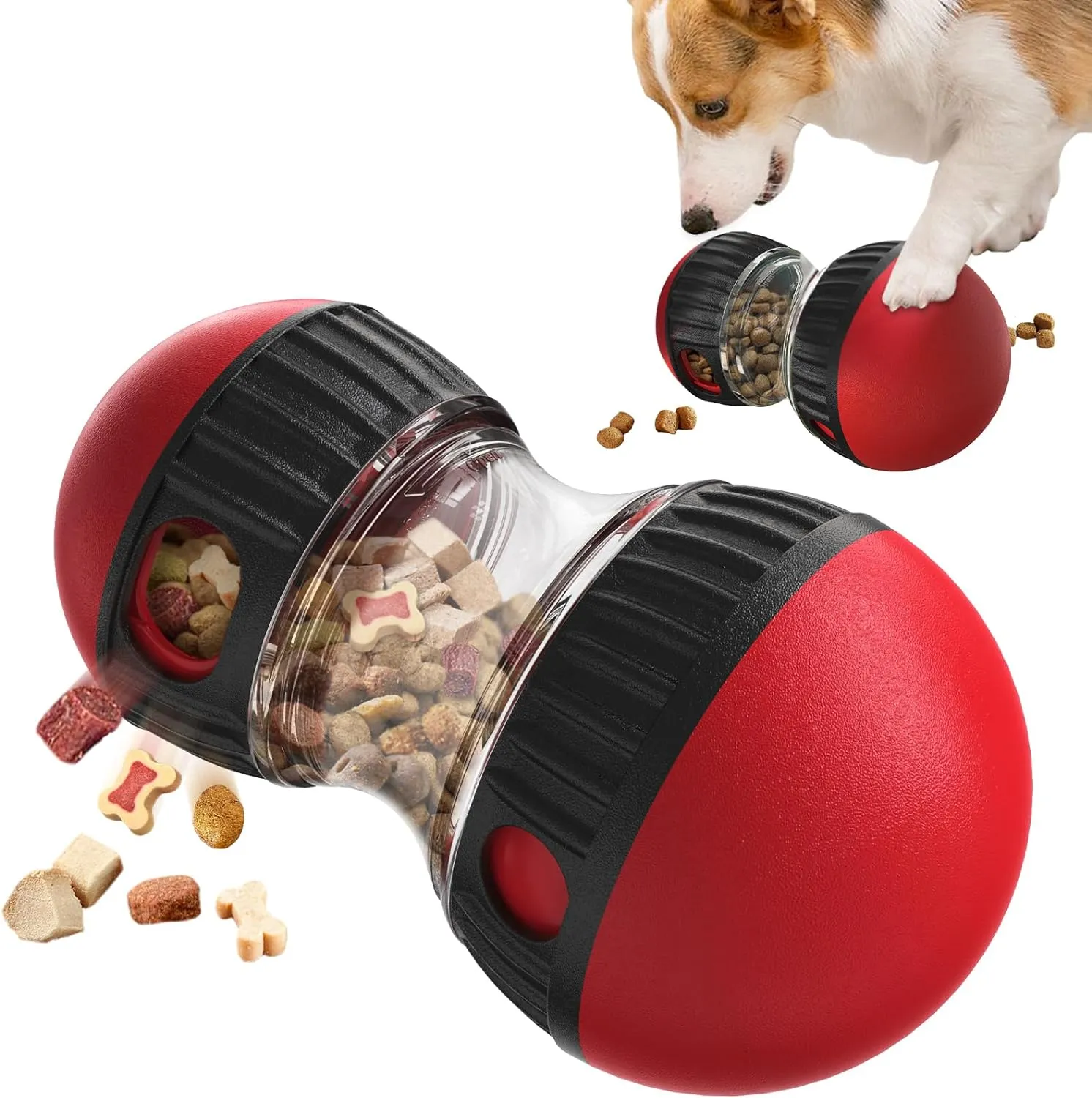 Dog Puzzle Toys, Adjustable Dog Treat Dispensing,Interactive Dog Enrichment Toy to Keep Them Busy,Food Puzzles Ball for Dogs, Puppy Slow Feeder for Stimulating IQ Training (Red)
