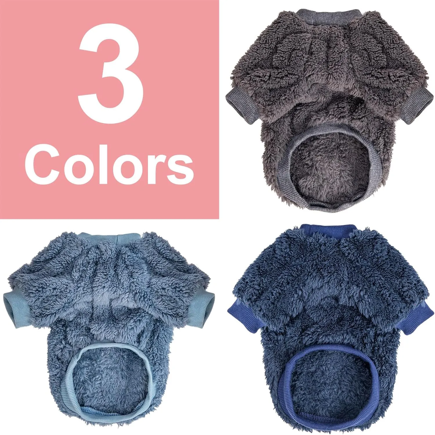 Dog Sweater, 3 Pack Dog Sweaters for Small Dogs or Cats, Girl or Boy, Warm Dog Clothes Shirt Coat for Winter Christmas (Blue, Dark Blue, Grey, Large)