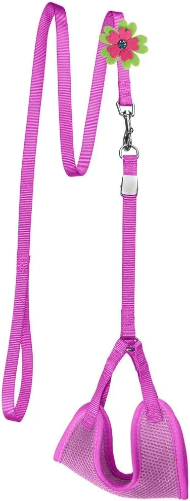 Dogline Mesh Step-in Nylon Harness Leash Combo with Flower (Pink, M)