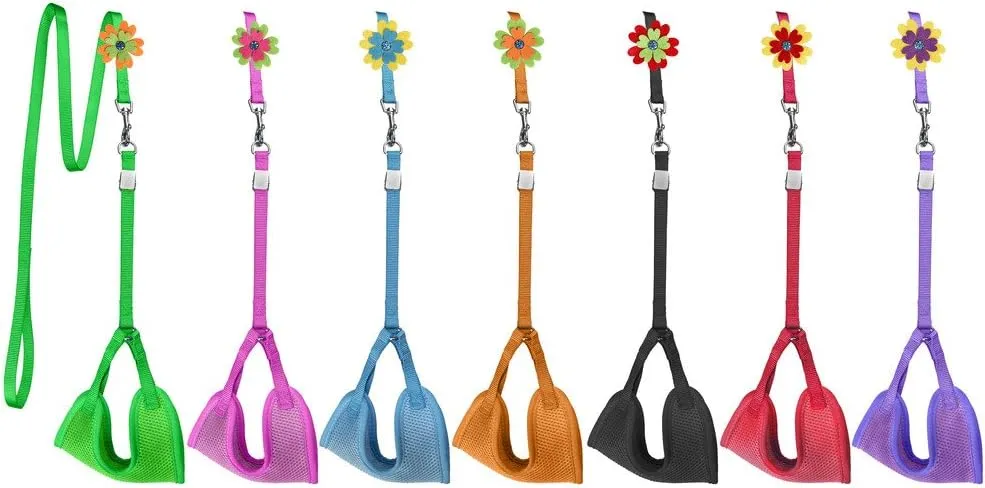 Dogline Mesh Step-in Nylon Harness Leash Combo with Flower (Pink, M)