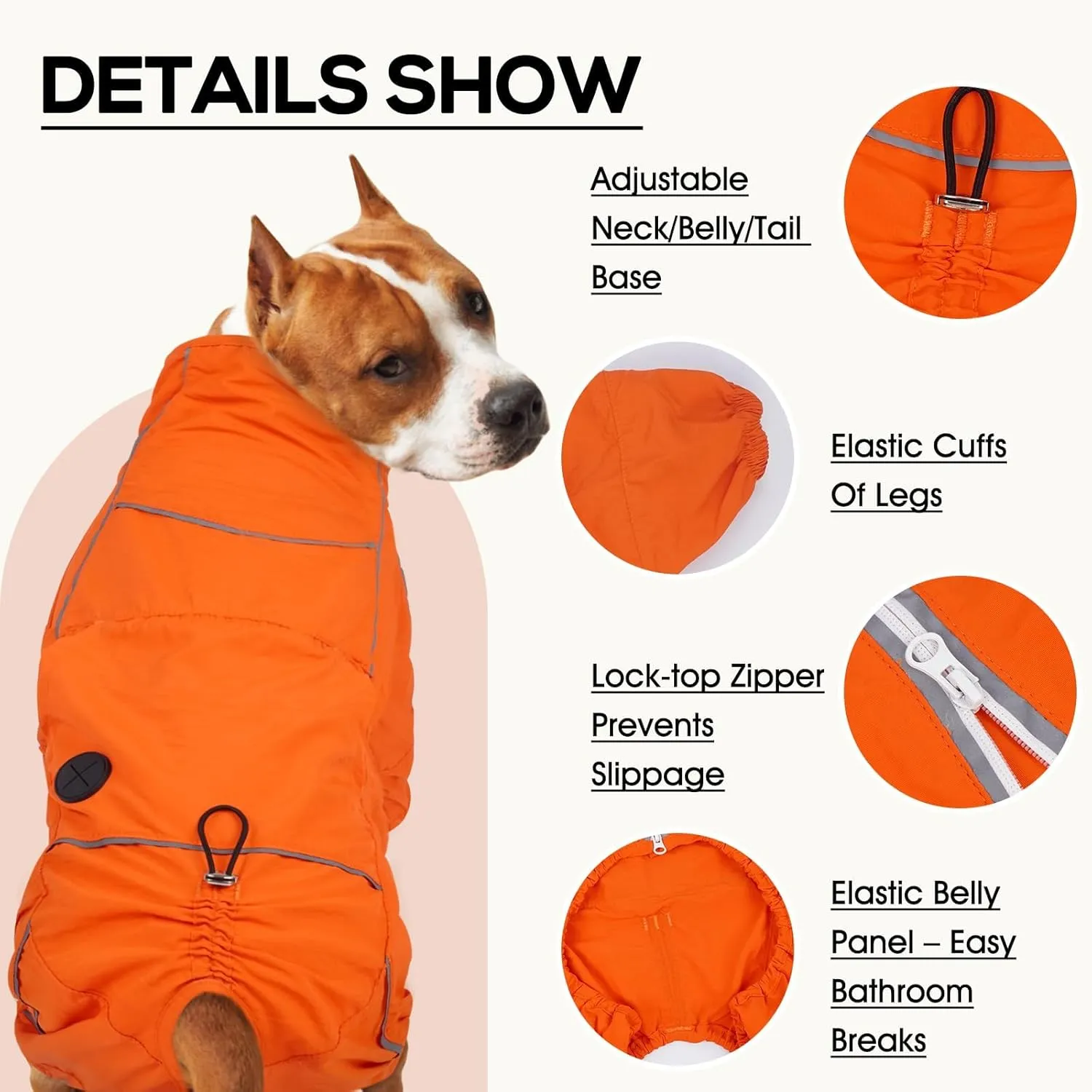 Dora Bridal Windproof Dog Jacket, Lightweight Water Resistant Dog Rain Coat, Adjustable Four-Legged Reflective Dogs Raincoat, Anti-Static Dogs Windbreaker for Hiking Waking(Orange, 4XL)