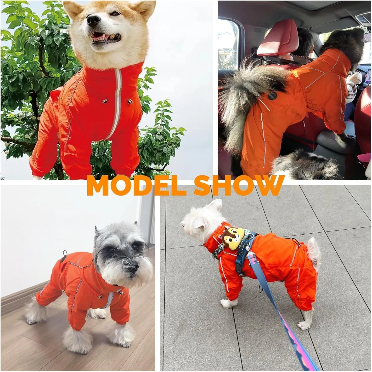 Dora Bridal Windproof Dog Jacket, Lightweight Water Resistant Dog Rain Coat, Adjustable Four-Legged Reflective Dogs Raincoat, Anti-Static Dogs Windbreaker for Hiking Waking(Orange, 4XL)