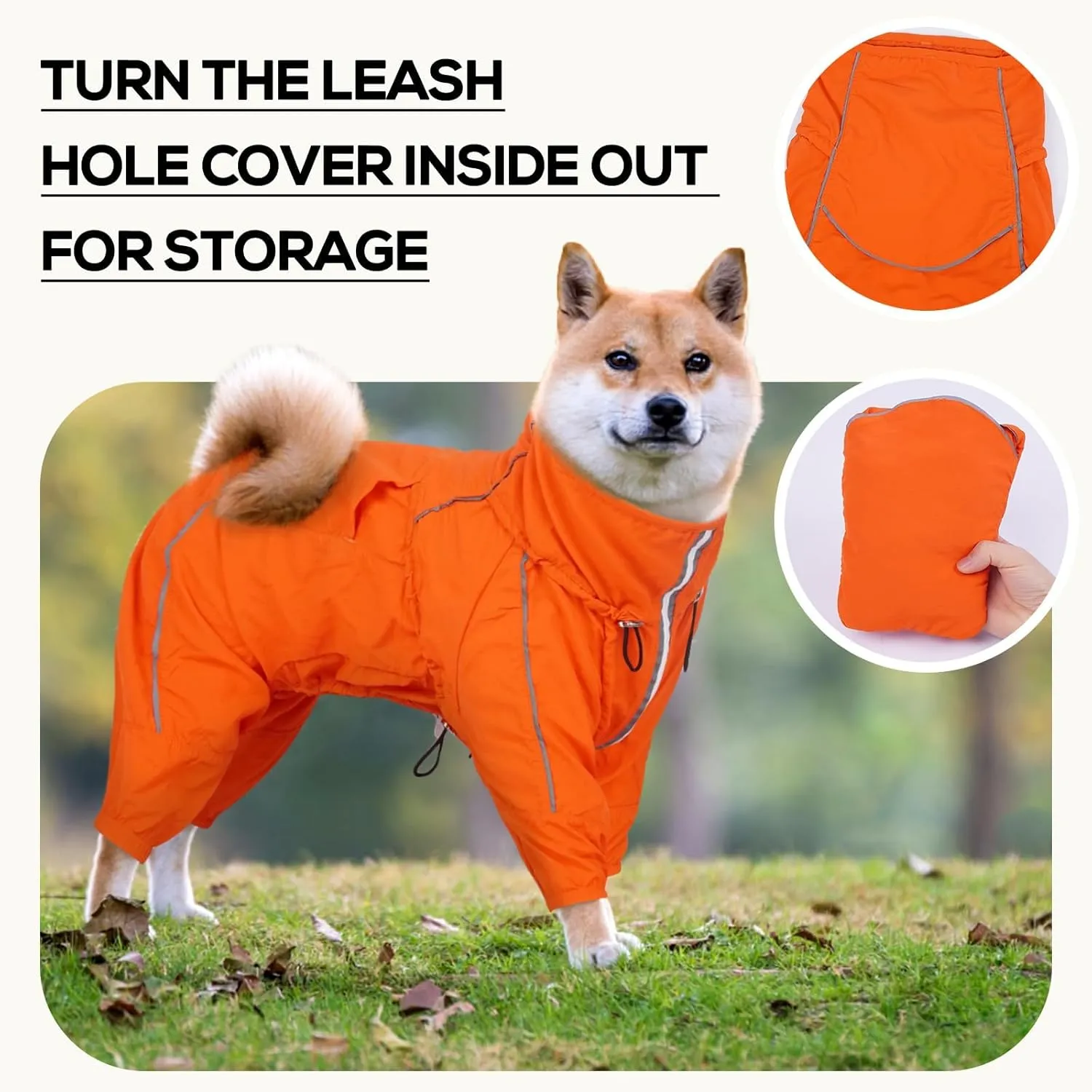 Dora Bridal Windproof Dog Jacket, Lightweight Water Resistant Dog Rain Coat, Adjustable Four-Legged Reflective Dogs Raincoat, Anti-Static Dogs Windbreaker for Hiking Waking(Orange, 4XL)