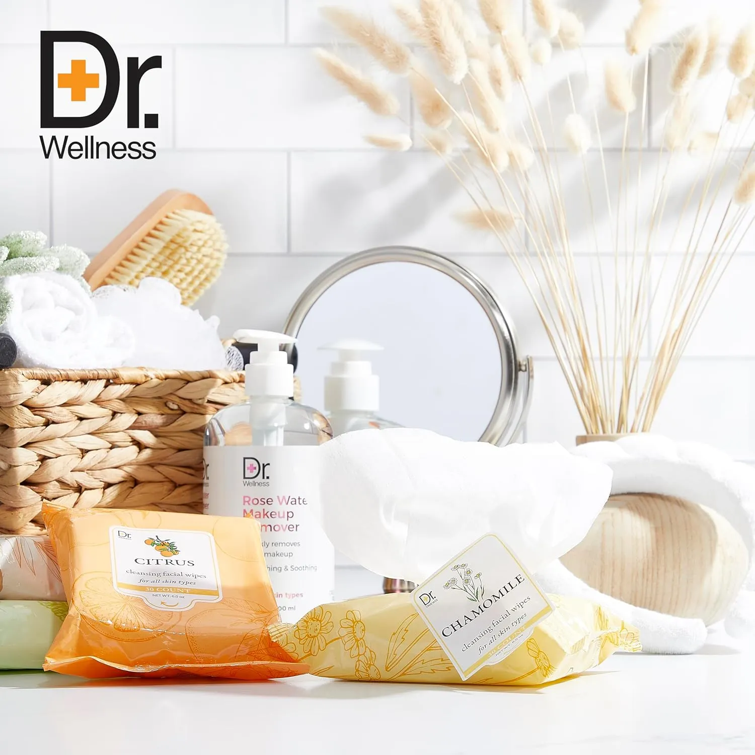 Dr. Wellness Gentle Cleansing Facial Wipes Variety Pack for All Skin Types, 30 Count (Pack of 4), Chamomile, Coconut, Aloe and Mint, Citrus