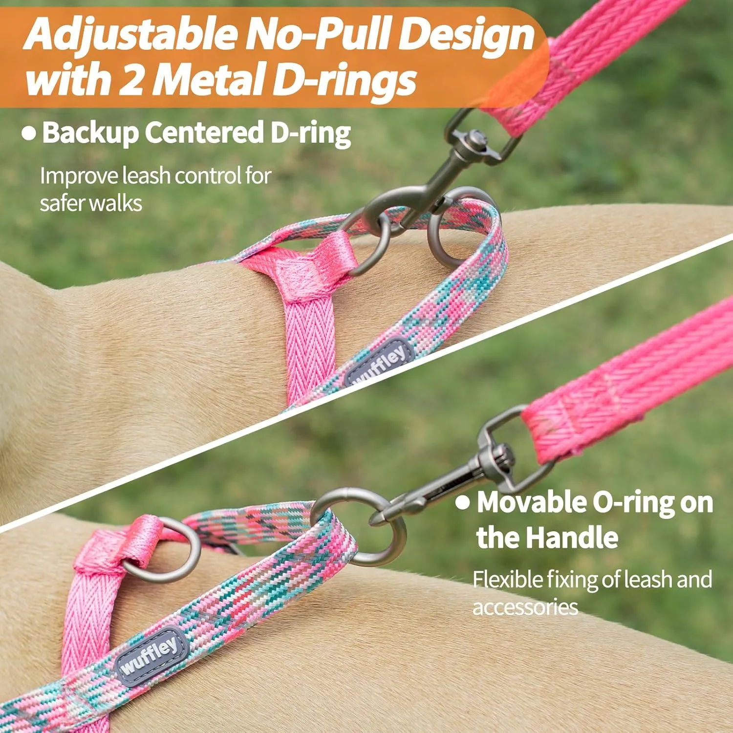 Easy Walk Dog Harness and Leash Set, Freedom No Pull Harness with 2 Patches,Escape Proof/Quick Fit to Adjust Dog Vest Harness,Easy for Training Walking for Small,Medium & Large Dogs(Pink,XS)