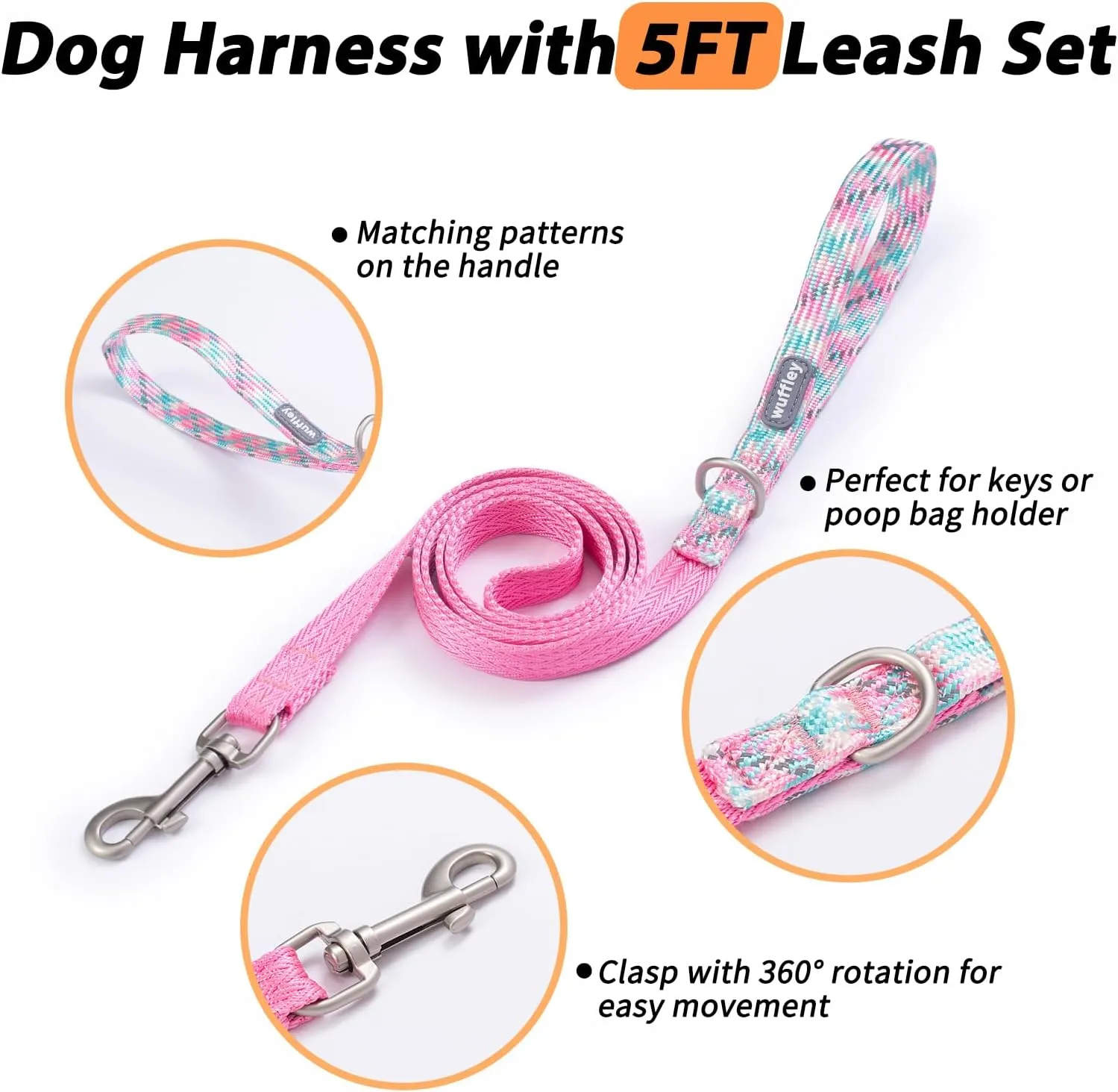 Easy Walk Dog Harness and Leash Set, Freedom No Pull Harness with 2 Patches,Escape Proof/Quick Fit to Adjust Dog Vest Harness,Easy for Training Walking for Small,Medium & Large Dogs(Pink,XS)