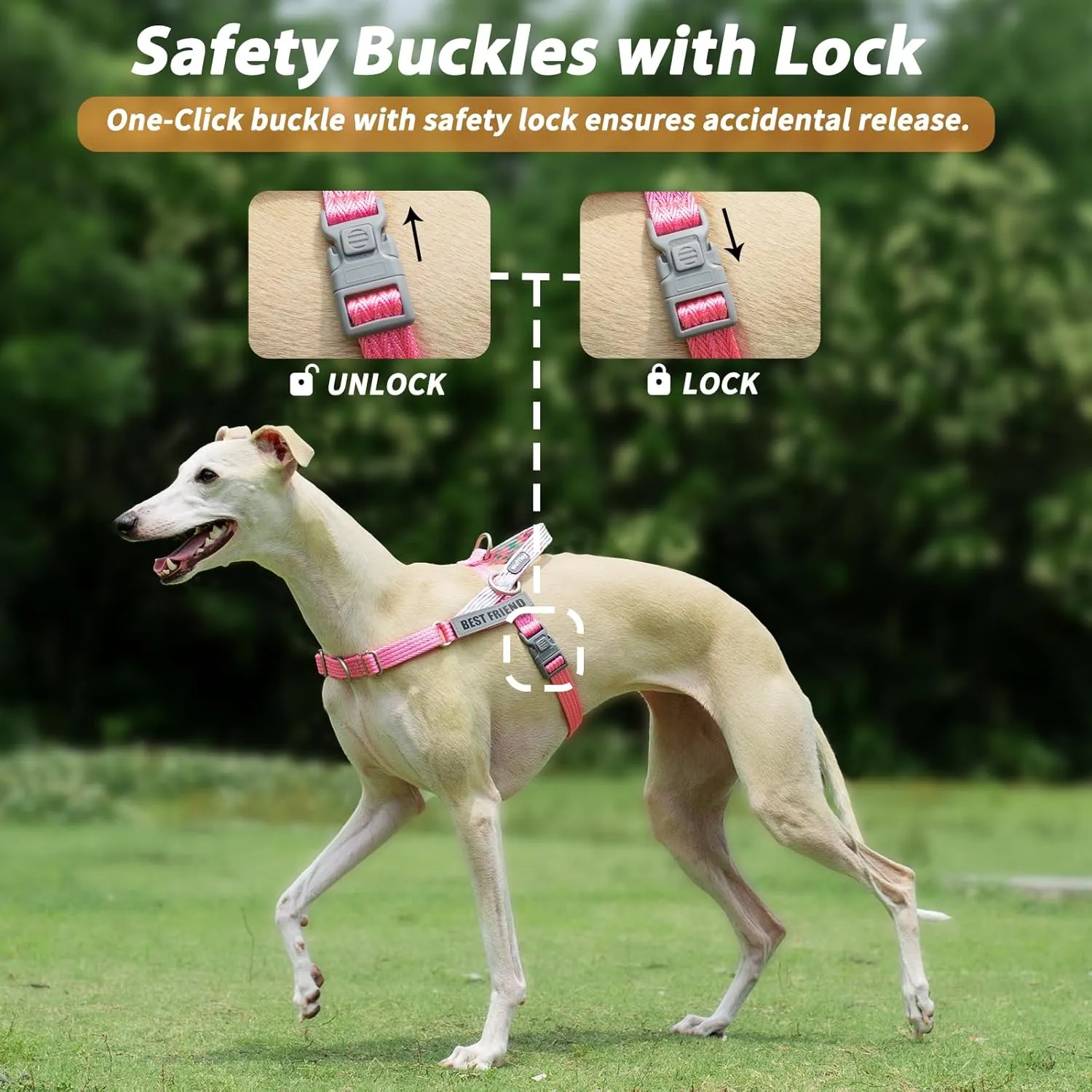 Easy Walk Dog Harness and Leash Set, Freedom No Pull Harness with 2 Patches,Escape Proof/Quick Fit to Adjust Dog Vest Harness,Easy for Training Walking for Small,Medium & Large Dogs(Pink,XS)