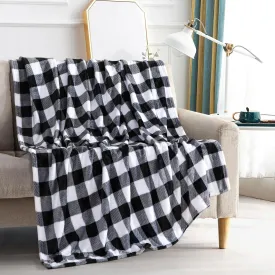 Elegant Comfort Velvet Touch Ultra Plush Christmas Holiday Buffalo Plaid Fleece Throw/Blanket-50 x 60inch, Buffalo Black
