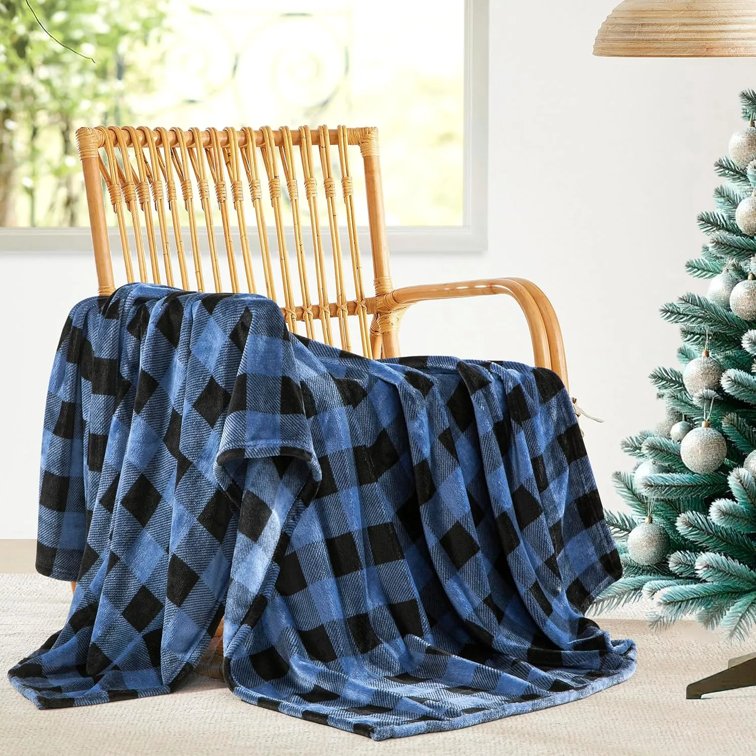 Elegant Comfort Velvet Touch Ultra Plush Christmas Holiday Buffalo Plaid Fleece Throw/Blanket-50 x 60inch, Buffalo Blue