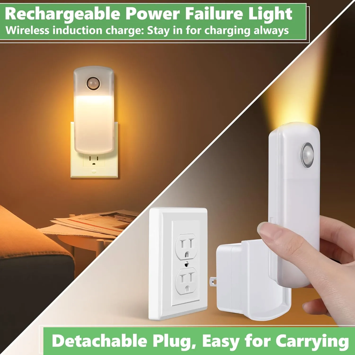 Enhon 4 Pack Emergency Power Failure Night Lights, Motion Sensor Night Light, Automatic Dusk to Dawn, Emergency Lights for Home, Bedrooms, Hallways, Black Outs, Rechargeable