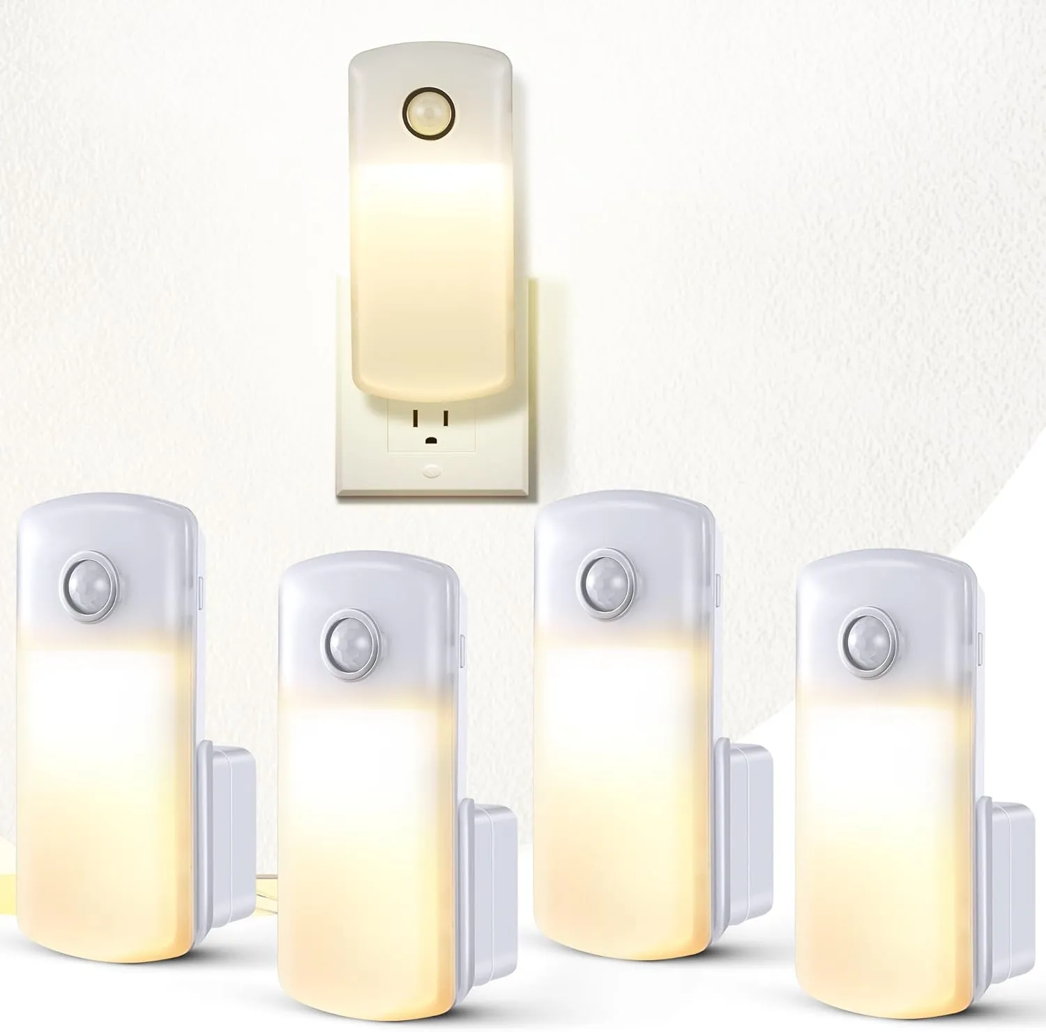 Enhon 4 Pack Emergency Power Failure Night Lights, Motion Sensor Night Light, Automatic Dusk to Dawn, Emergency Lights for Home, Bedrooms, Hallways, Black Outs, Rechargeable