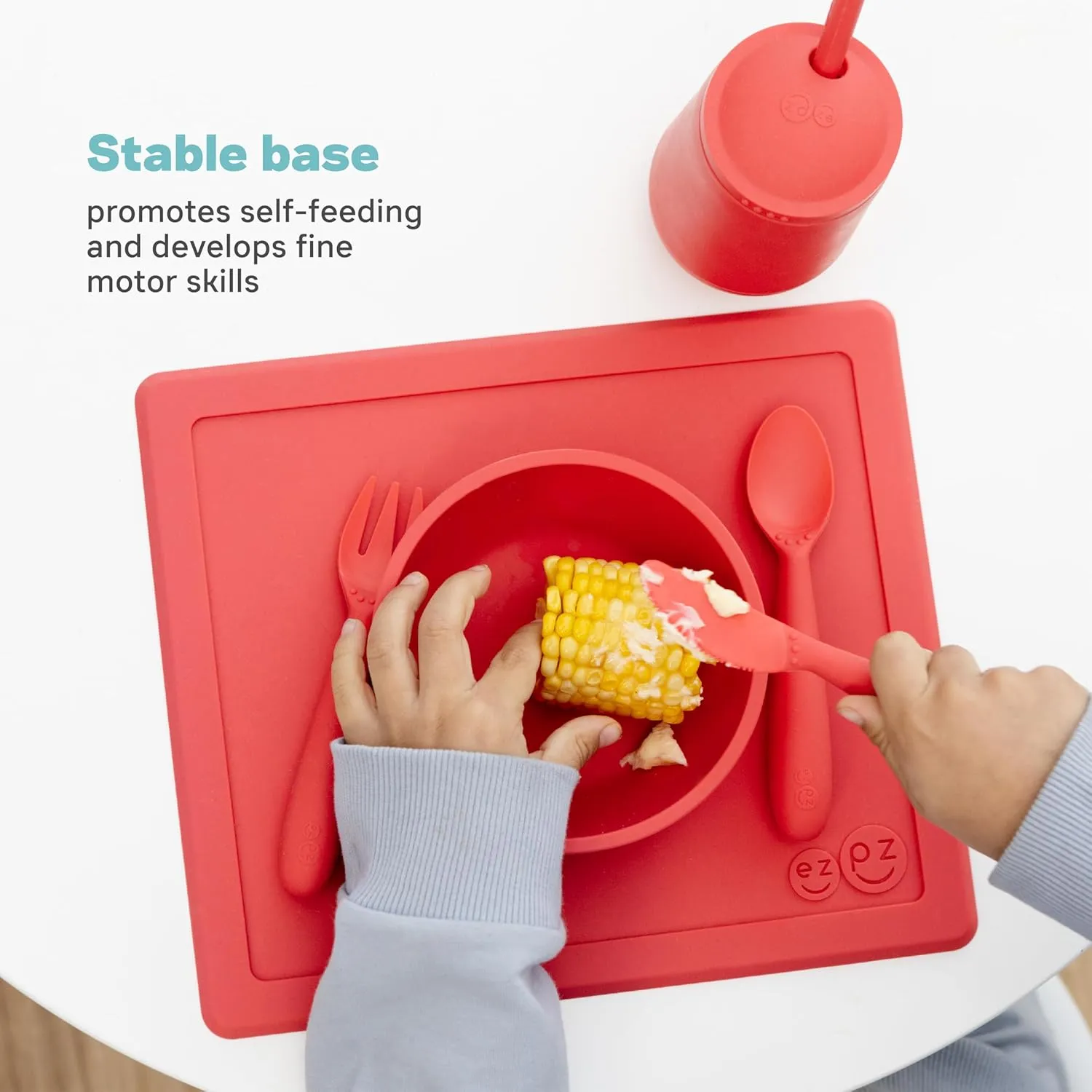 ezpz Happy Bowl - 24 Months   (Gray) - 100% Silicone Suction Bowl with Built-in Placemat  Dishwasher Safe