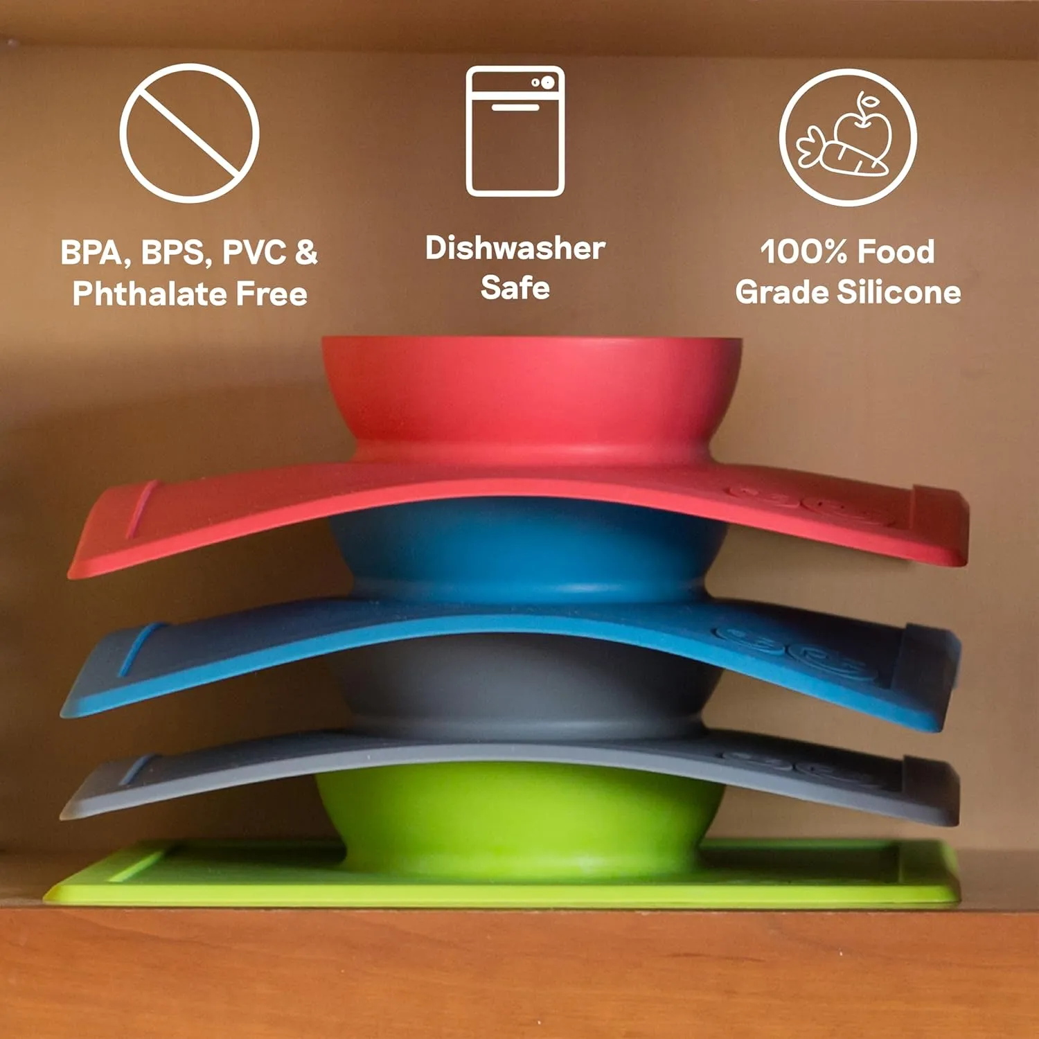 ezpz Happy Bowl - 24 Months   (Gray) - 100% Silicone Suction Bowl with Built-in Placemat  Dishwasher Safe