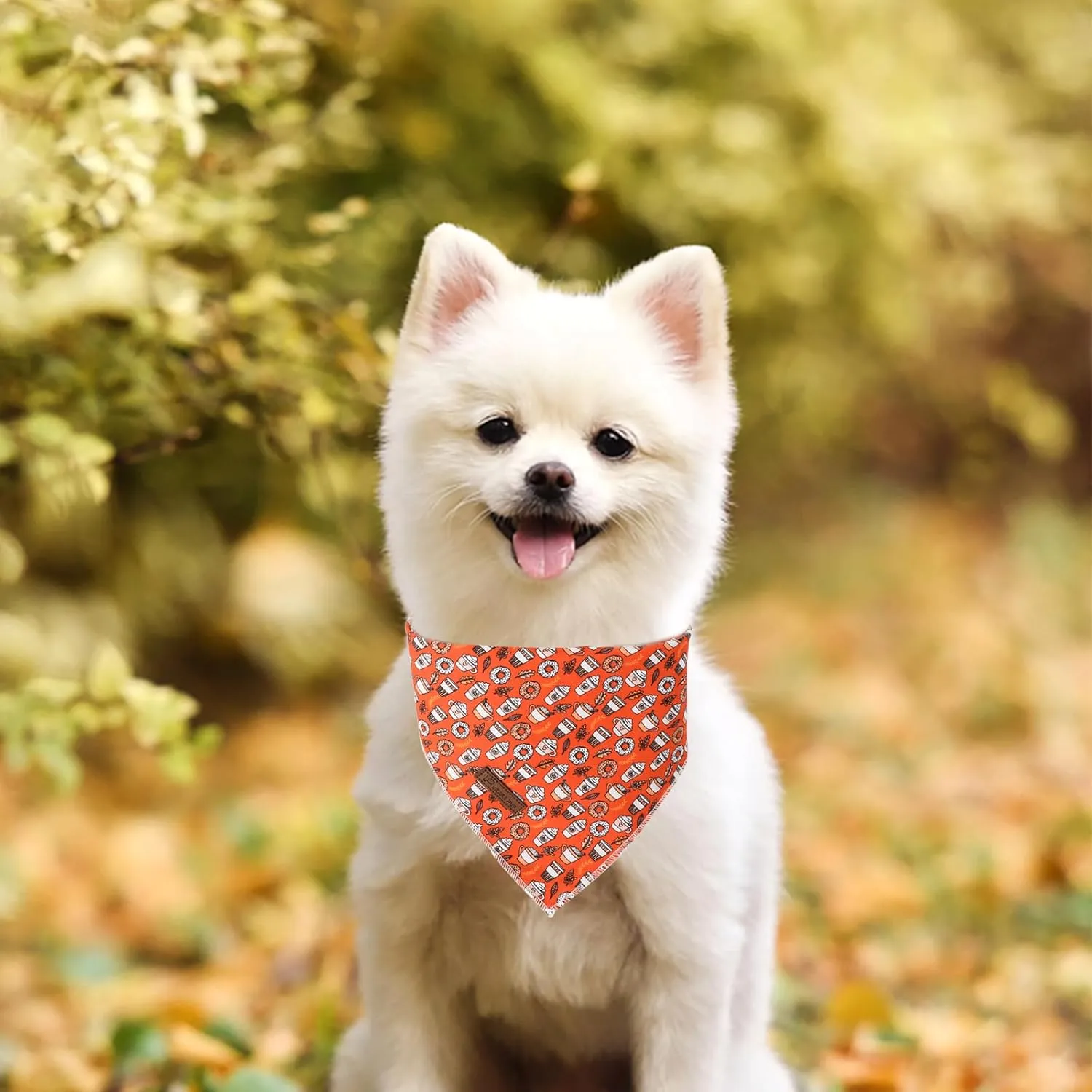 Fall Dog Bandana, Autumn Triangle Bid Scarf with Cup,Doughnut Pattern, Cotton Pet Kerchief for Girl Boy Dogs or Cats, Cute Puppy Bandana Fancy Bandana for Dogs