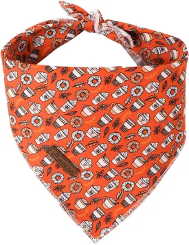 Fall Dog Bandana, Autumn Triangle Bid Scarf with Cup,Doughnut Pattern, Cotton Pet Kerchief for Girl Boy Dogs or Cats, Cute Puppy Bandana Fancy Bandana for Dogs