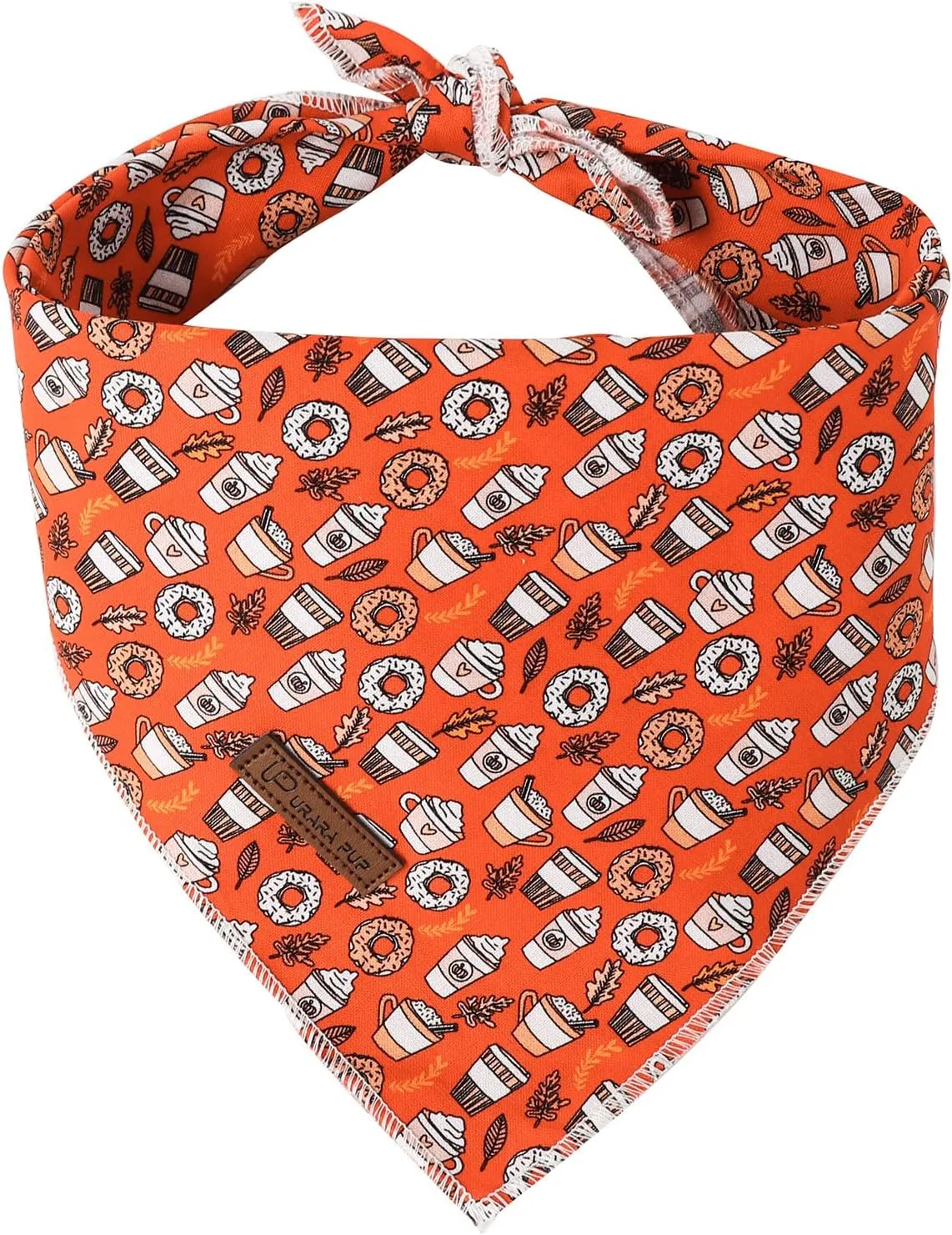 Fall Dog Bandana, Autumn Triangle Bid Scarf with Cup,Doughnut Pattern, Cotton Pet Kerchief for Girl Boy Dogs or Cats, Cute Puppy Bandana Fancy Bandana for Dogs