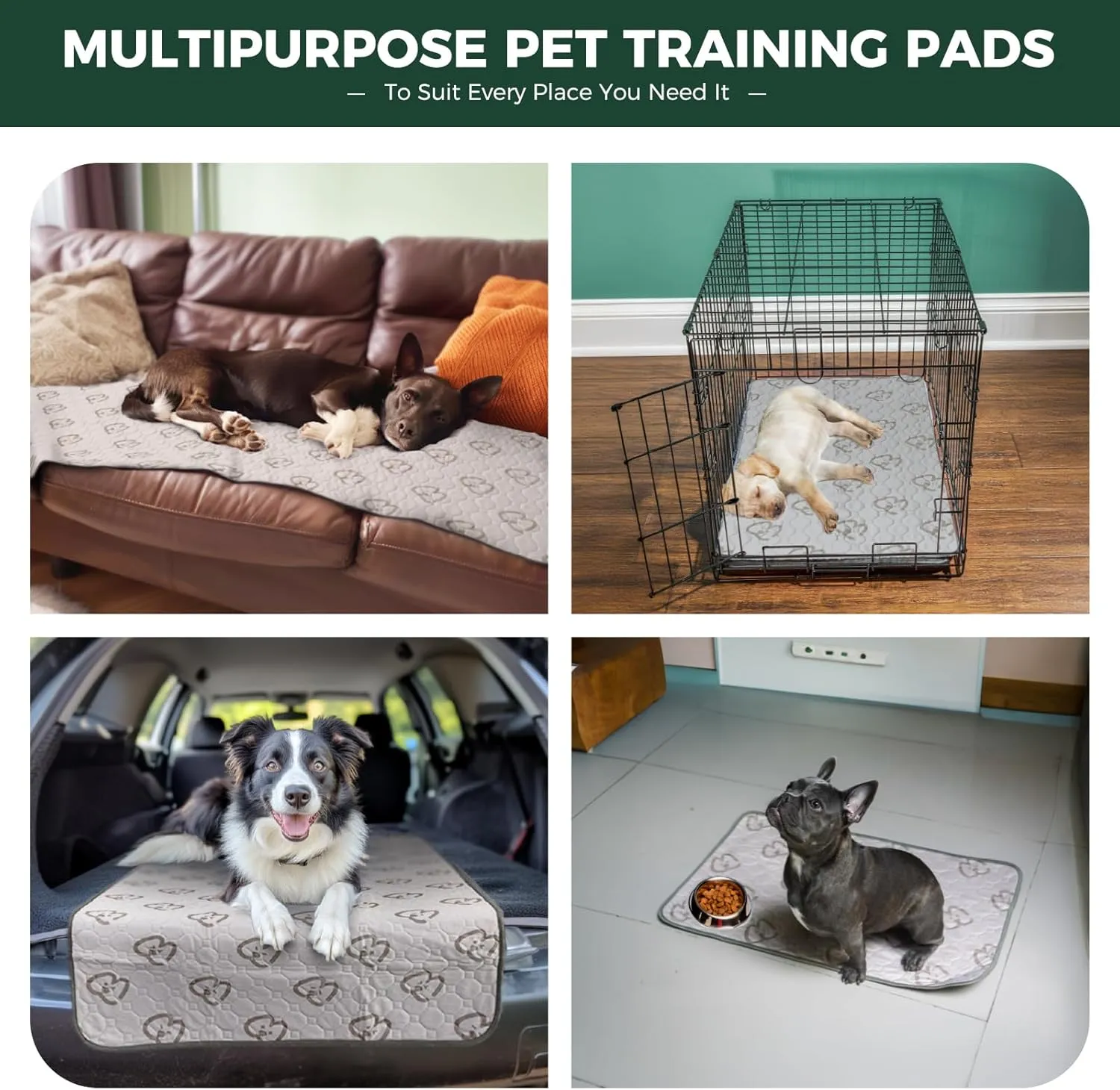 FXW Washable Pee Pads for Dogs, Puppy Pads with Super Absorbent, Specifically Designed for 18inch Cages, Rectangle, 17" x 11", 2 Packs