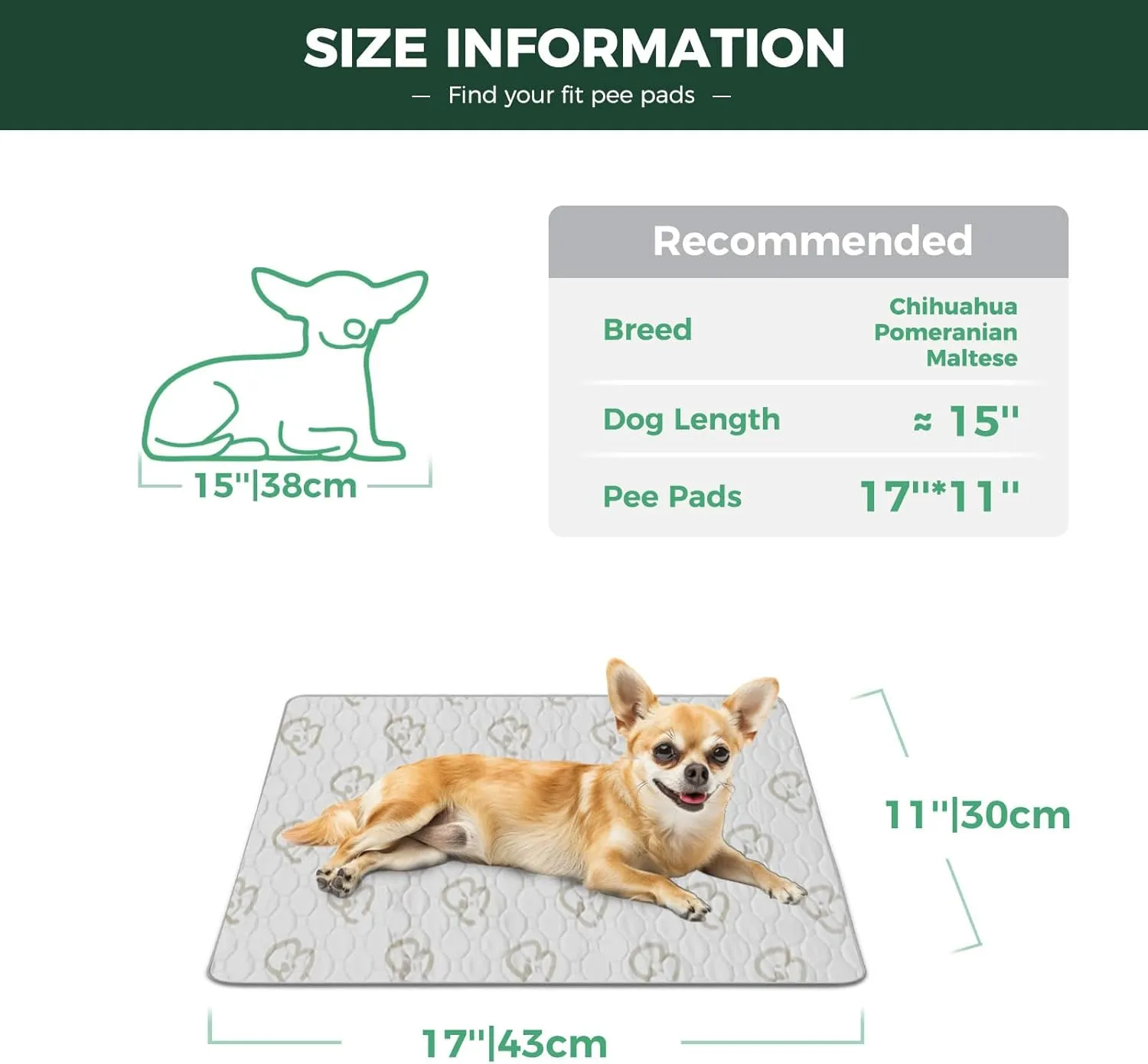FXW Washable Pee Pads for Dogs, Puppy Pads with Super Absorbent, Specifically Designed for 18inch Cages, Rectangle, 17" x 11", 2 Packs