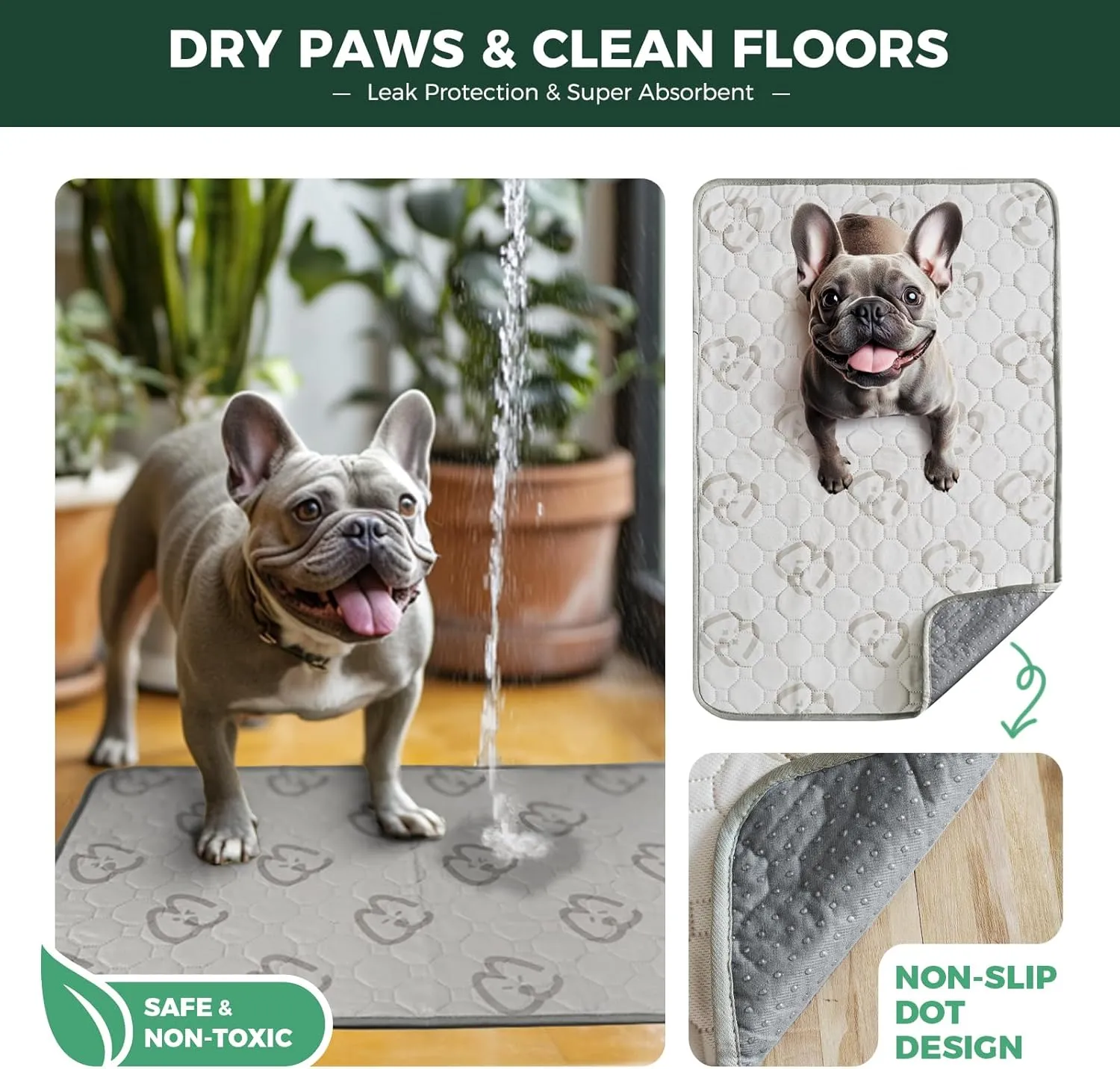 FXW Washable Pee Pads for Dogs, Puppy Pads with Super Absorbent, Specifically Designed for 18inch Cages, Rectangle, 17" x 11", 2 Packs