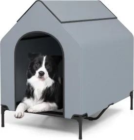 Giantex 43 inch Dog House Outdoor Large Breed, Elevated Dog Bed with Weatherproof Canopy, 2 Top Windows, Breathable Mesh Fabric Bed, Dog Tents Shelter Kennel, Large Dog House, 43" L x 30" W x 42" H