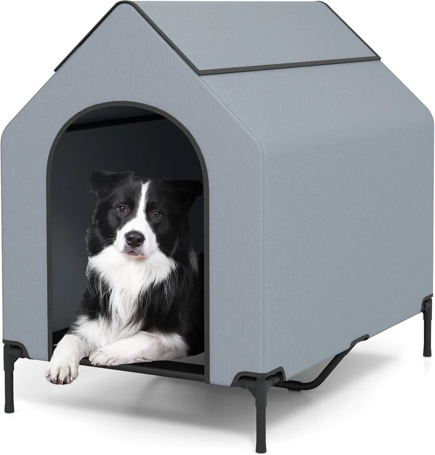 Giantex 43 inch Dog House Outdoor Large Breed, Elevated Dog Bed with Weatherproof Canopy, 2 Top Windows, Breathable Mesh Fabric Bed, Dog Tents Shelter Kennel, Large Dog House, 43" L x 30" W x 42" H
